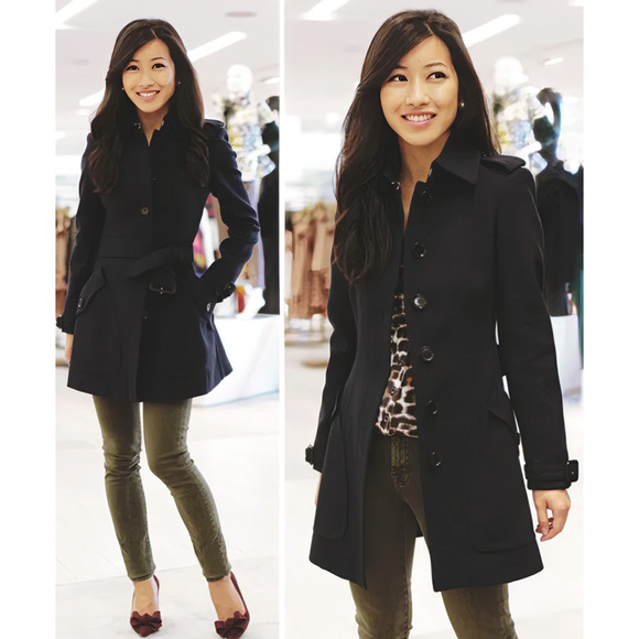Burberry Brit Black Rushworth Wool Belted Trench Coat Lined 2 - Picture 1 of 8